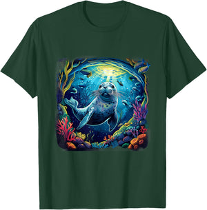 Seal Marine Mammal Ocean Sea Animal Artwork Sea Ocean Seal T-Shirt - T-Shirt | Forest