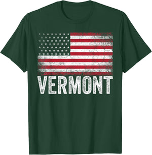 Vermont American Flag 4th of July Vintage Men Women USA T-Shirt - T-Shirt | Forest