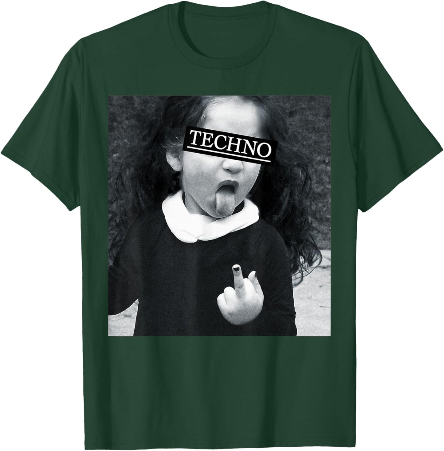 Techno Child with Tongue & Middle Finger Raver Rave Fun T-Shirt - T-Shirt | Forest