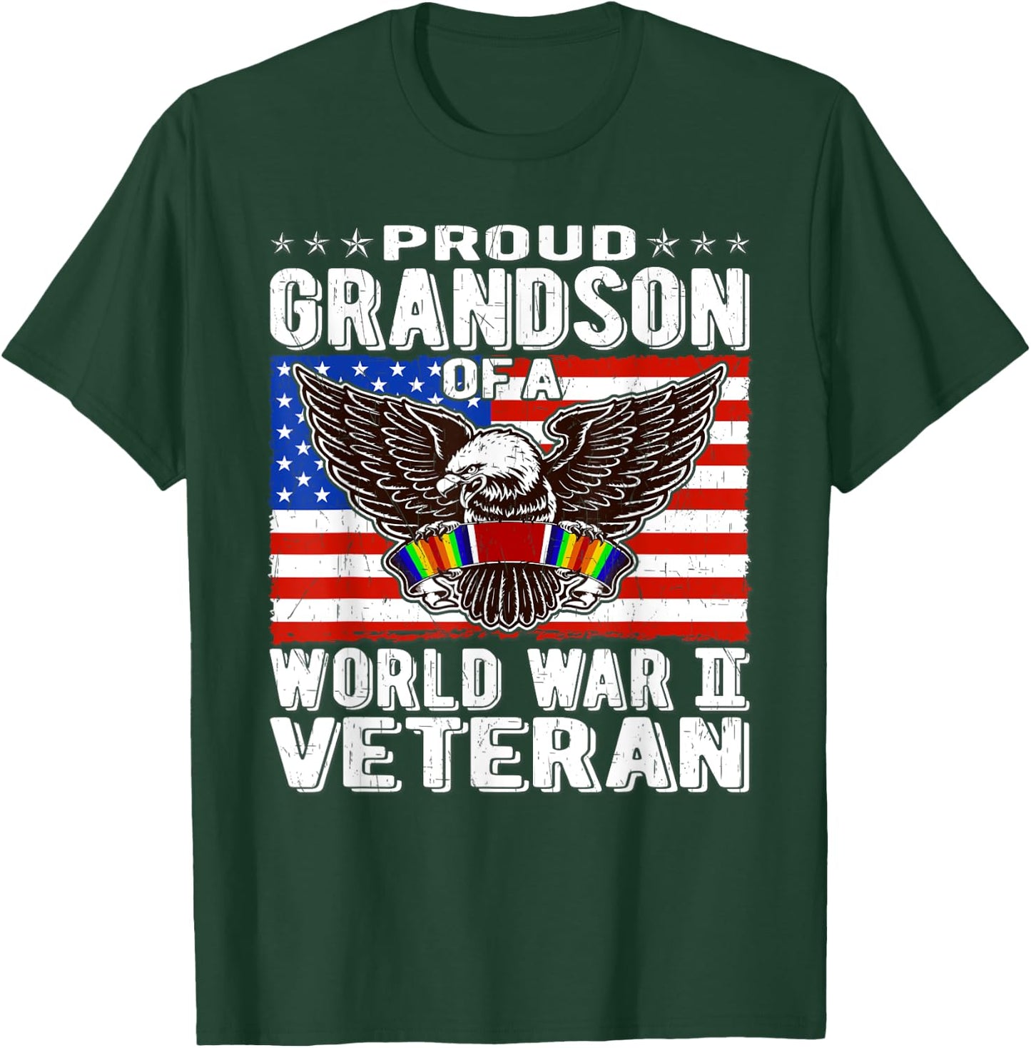 Proud Grandson Of A World War 2 Veteran - Patriotic WW2 Gift T-Shirt - T-Shirt | Forest