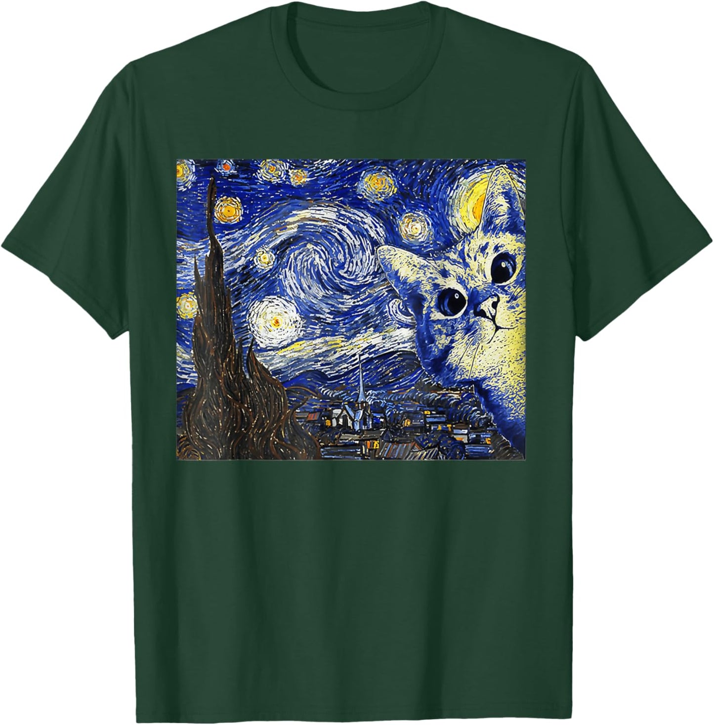 Cat , Starry Night Cat, Cat Shirt, Van Gogh Cat T-Shirt - T-Shirt | Forest