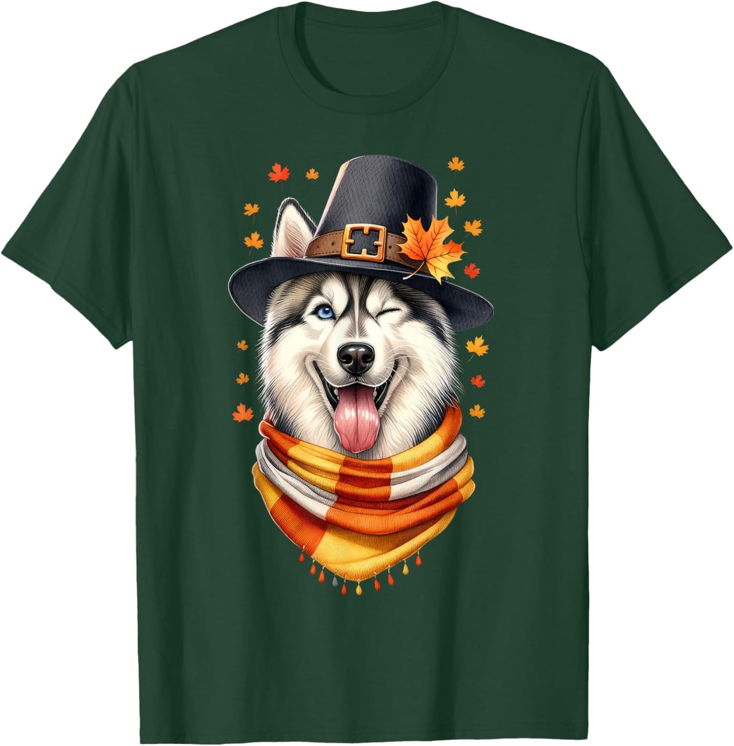 Siberian Husky Pilgrim Thanksgiving Gifts Women Men Girl Boy T-Shirt - T-Shirt | Forest
