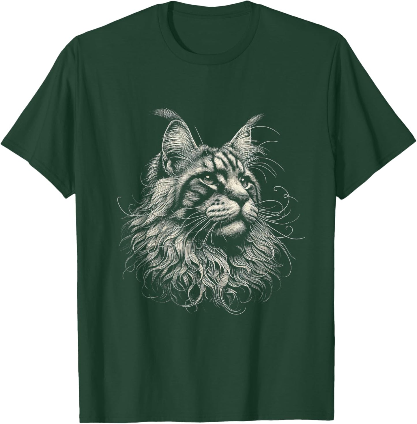 Vintage Maine Coon Cat Face Graphic Art Design T-Shirt - T-Shirt | Forest