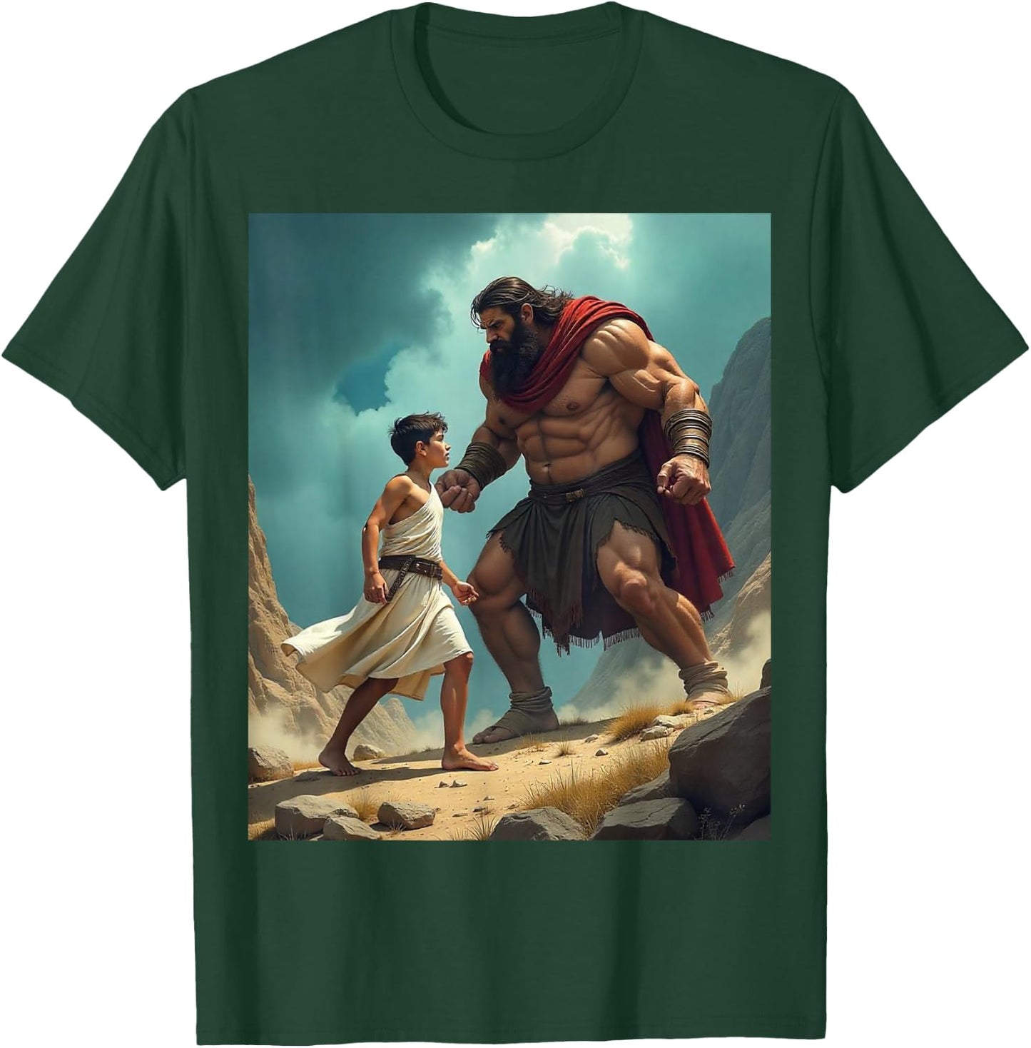 David and Goliath Bible Book of Samuel King David Painting T-Shirt - T-Shirt | Forest
