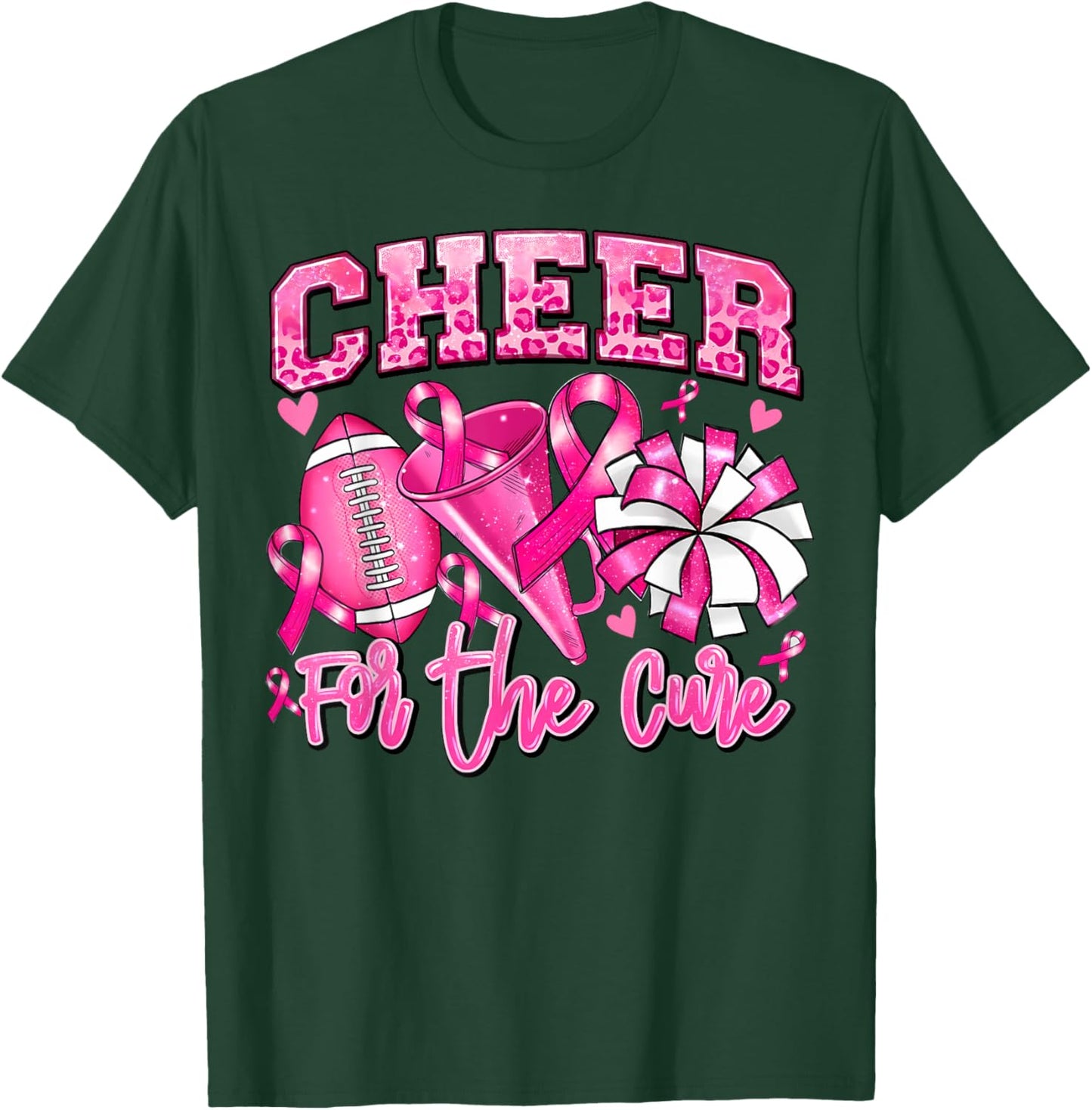 Football Cheer For The Cure Pink Ribbon Breast Cancer T-Shirt - T-Shirt | Forest
