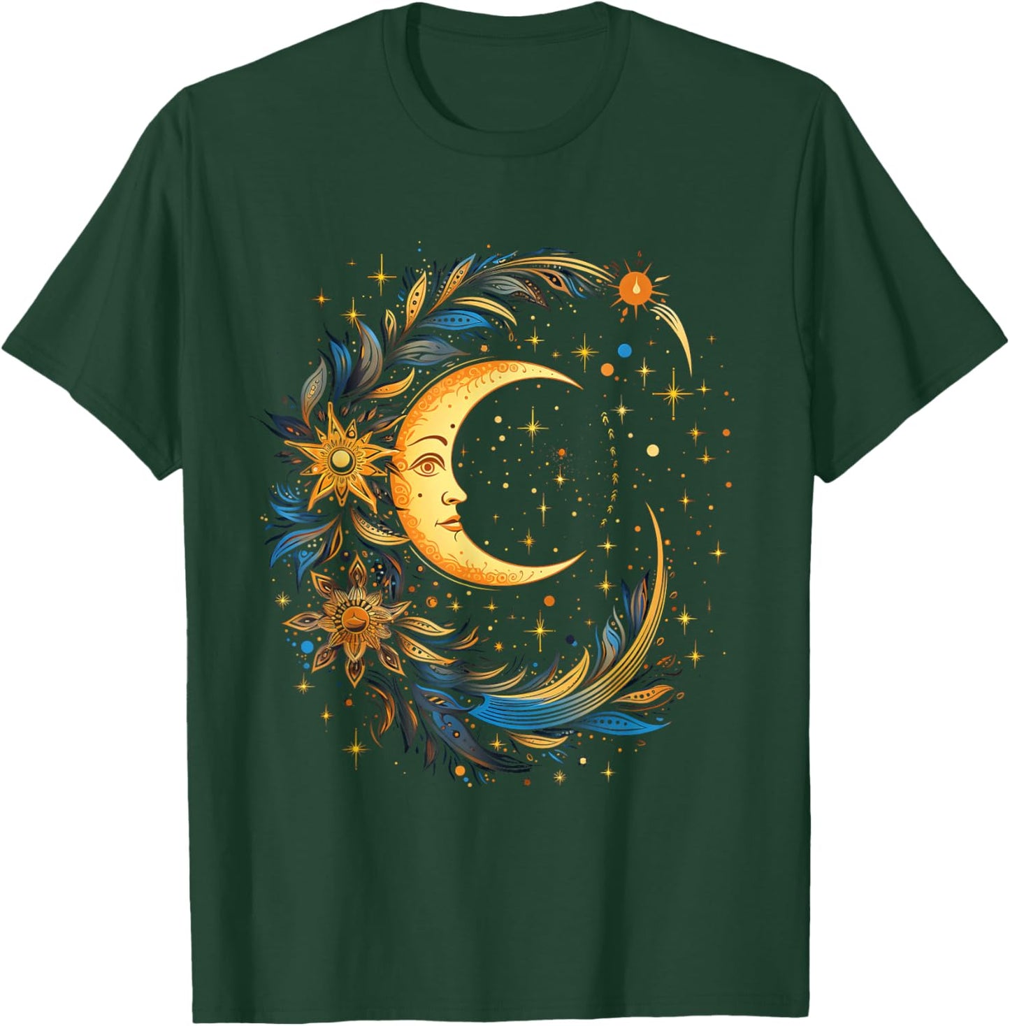Mystic Sun and Moon Woman Mystical Flowers Aesthetic T-Shirt - T-Shirt | Forest