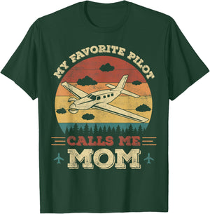 My Favorite Pilot Calls Me Mom Funny Future Pilot Mother T-Shirt - T-Shirt | Forest