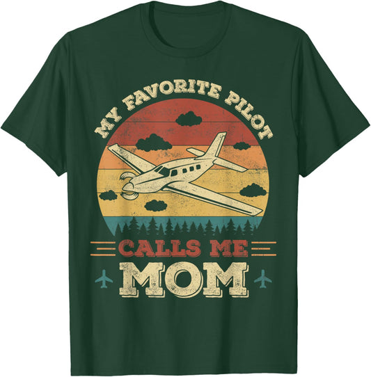 My Favorite Pilot Calls Me Mom Funny Future Pilot Mother T-Shirt - T-Shirt | Forest