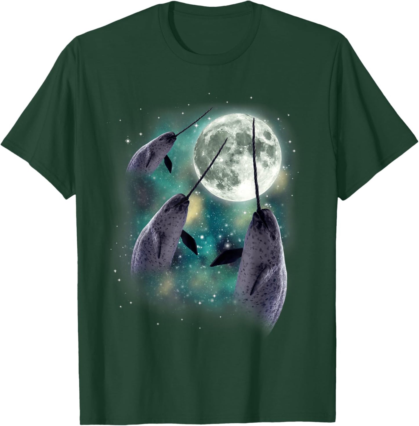 Three Narwhal Moon Arctic Sea 3 Whales Howling Parody T-Shirt - T-Shirt | Forest