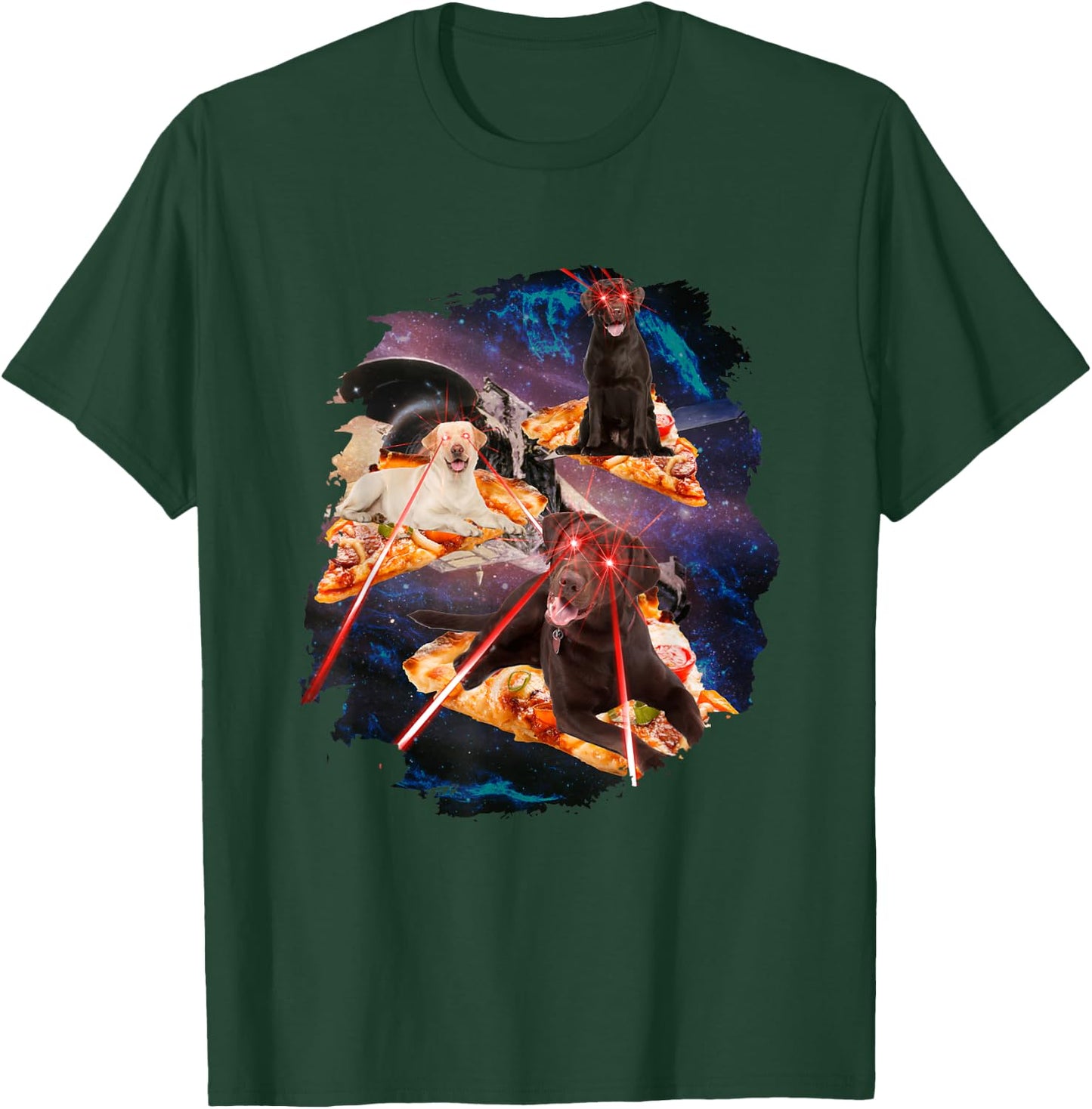 Dogs with Laser Eyes I Dog Puppy Laser Space Pizza T-Shirt - T-Shirt | Forest