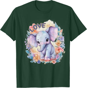 Elephant Baby Sweet Gift Girl Love Flowers T-Shirt - T-Shirt | Forest