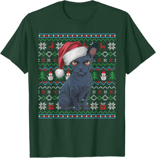 Ugly Sphynx Dog Lovers Xmas Sweater Santa Christmas T-Shirt - T-Shirt | Forest