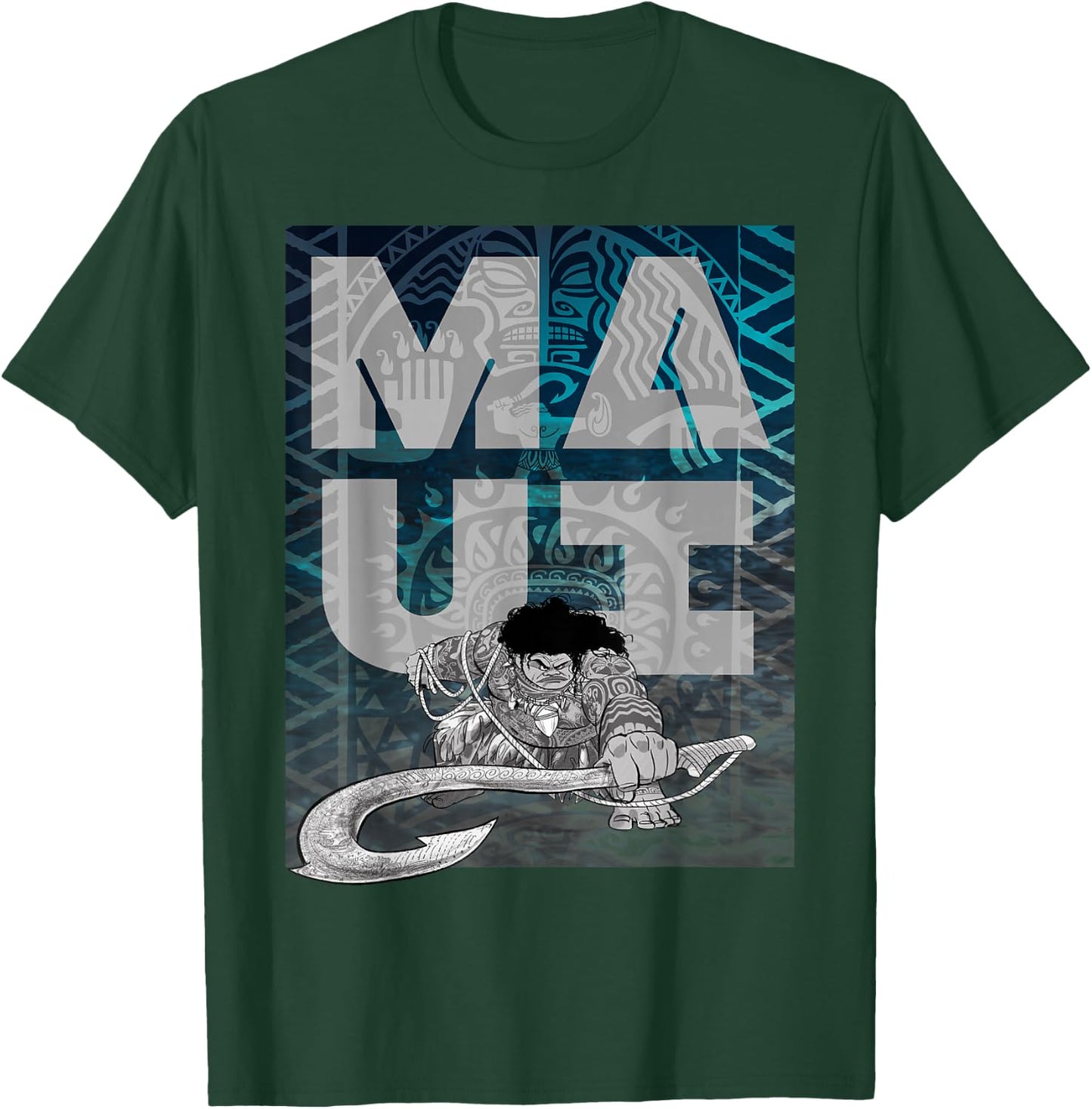 Disney Moana Maui Tattoo Style Letter Stack Portrait T-Shirt - T-Shirt | Forest