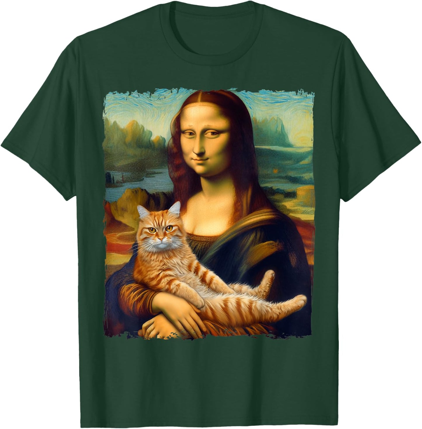 Mona Lisa Holding Cat Portrait Art Painting Kitty Cat Mom Men Women Kids T-Shirt - T-Shirt | Forest