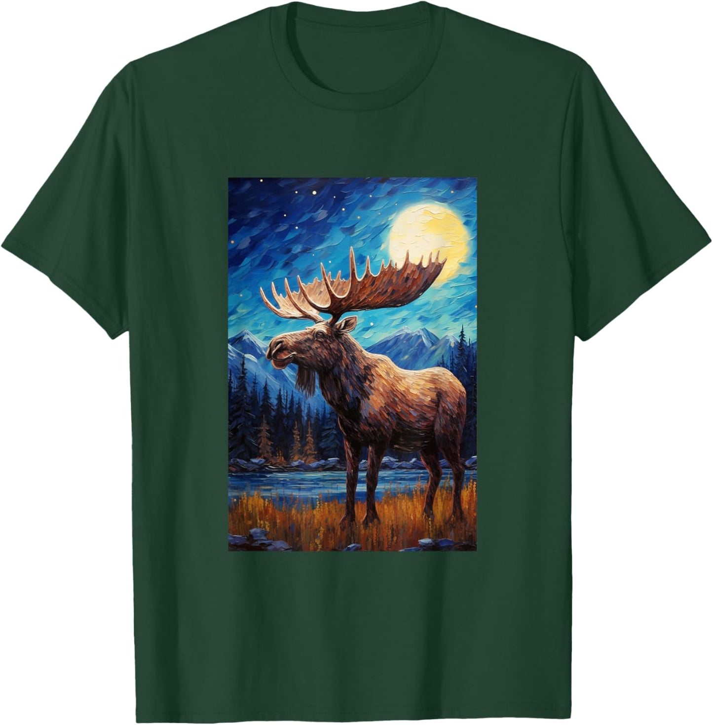 Moose - Van Gogh Style - Starry Night T-Shirt - T-Shirt | Forest
