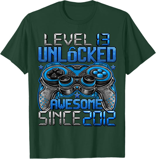 Level 13 Unlocked 13 Year Old Gifts Boys 13th Birthday Boy T-Shirt - T-Shirt | Forest