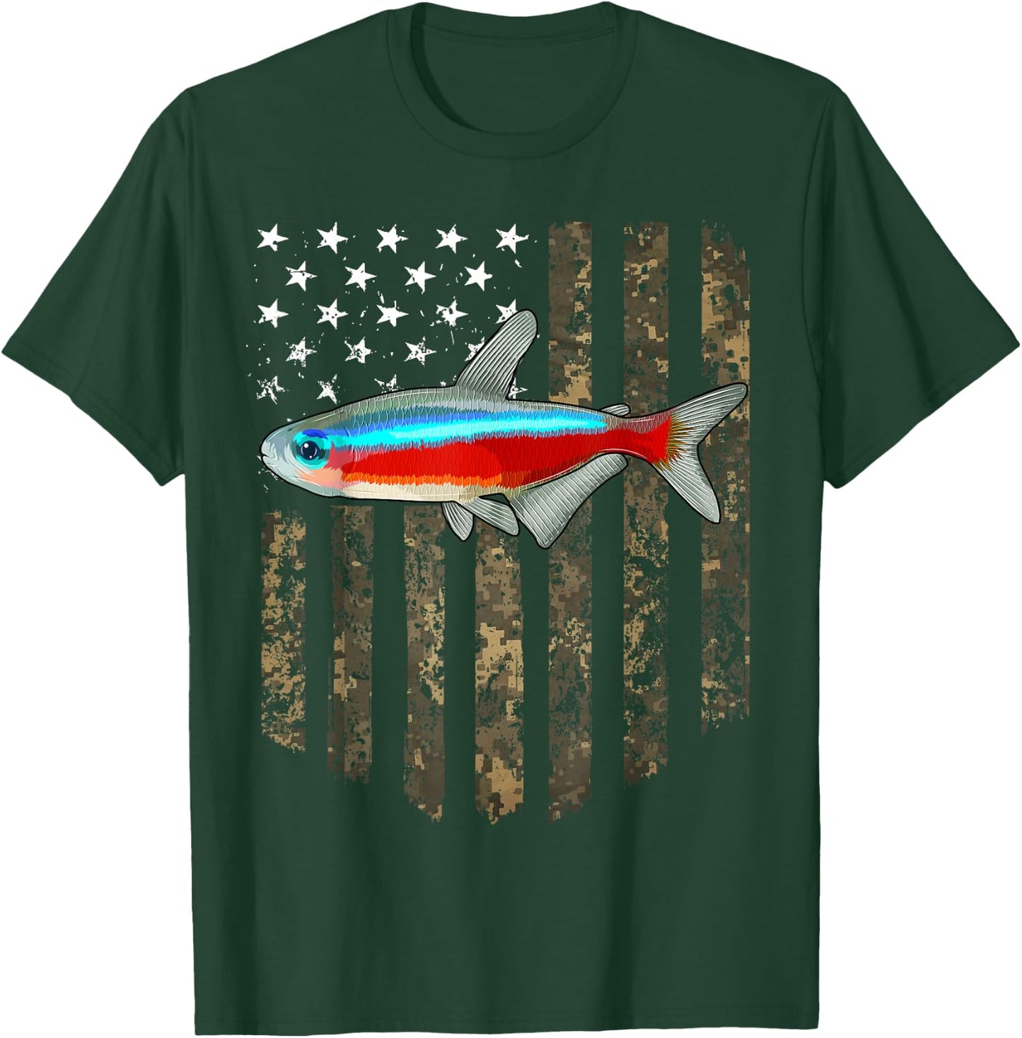 Camo American Flag Neon Tetra 4th Of July Aquarium Fish Men T-Shirt - T-Shirt | Forest