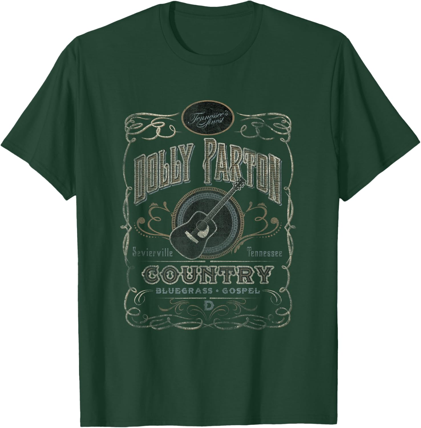 Dolly Parton Classic Fit Whiskey Label - Adult , Short Sleeve, Polyester & Cotton Blend, Black T-Shirt - T-Shirt | Forest