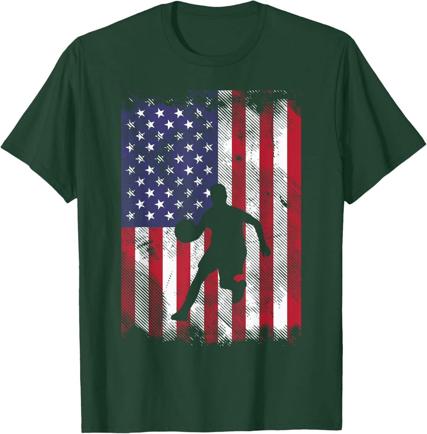US Flag Basketball Vintage Patriotic Baller Men Women Kids T-Shirt - T-Shirt | Forest