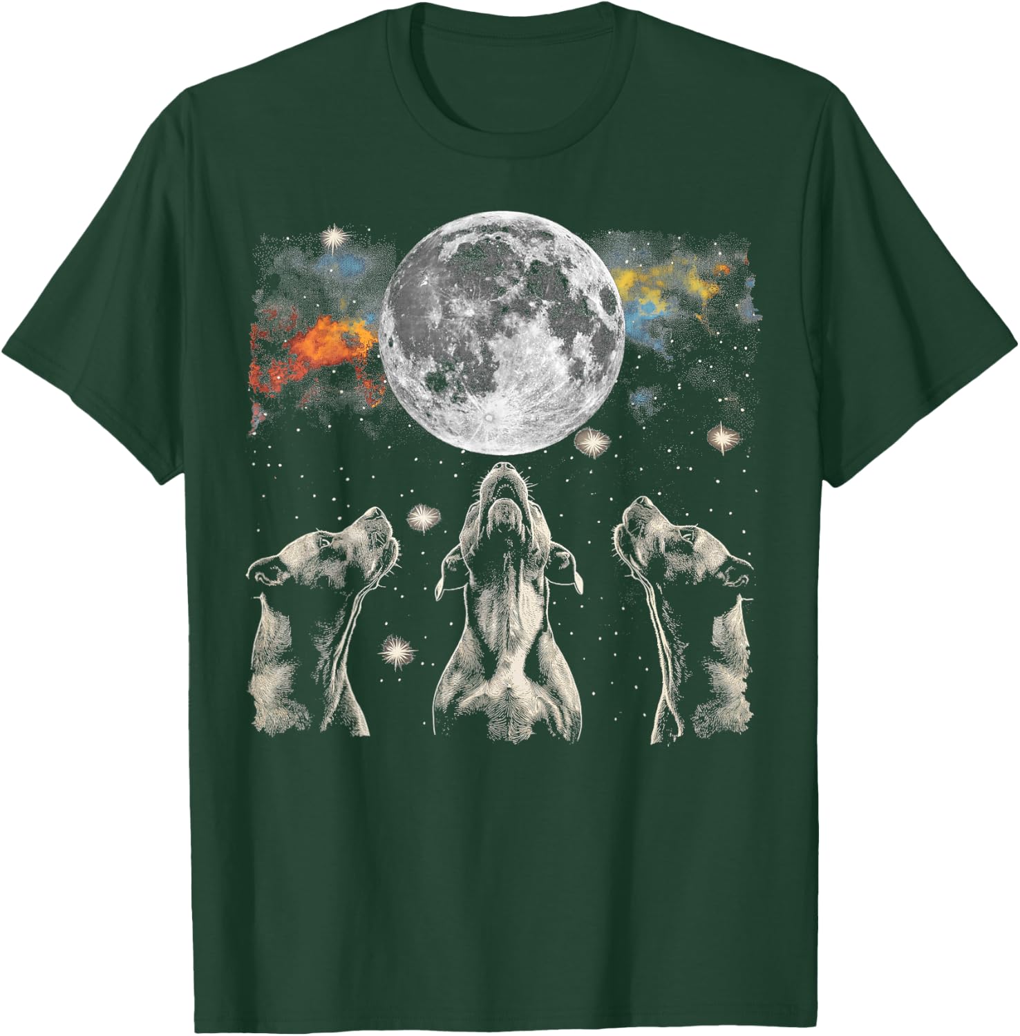 Staffordshire Bull Terrier Dog Howling Moon T-Shirt - T-Shirt | Forest