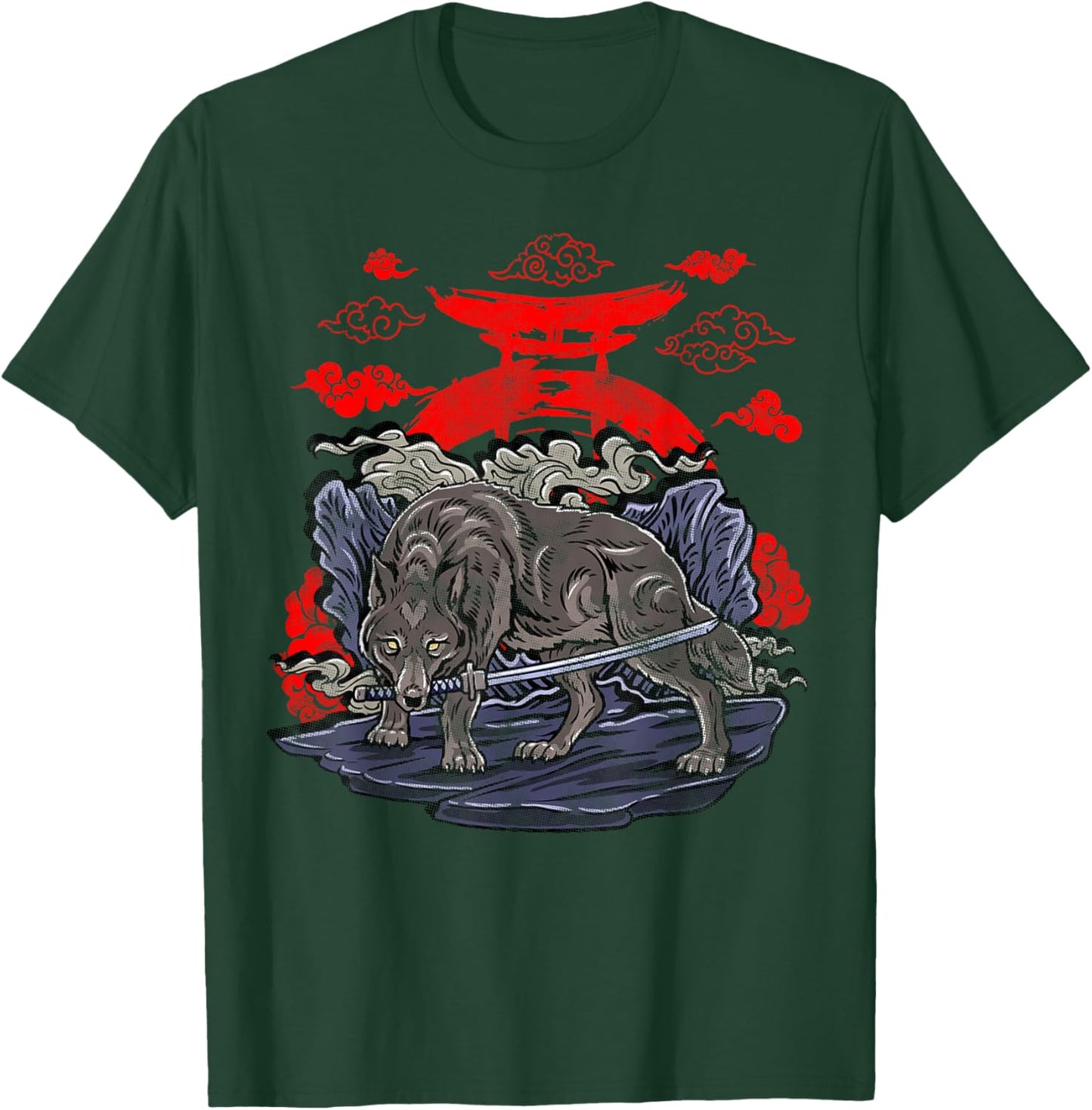 Wolf with Katana Japanese Wolf Art T-Shirt - T-Shirt | Forest