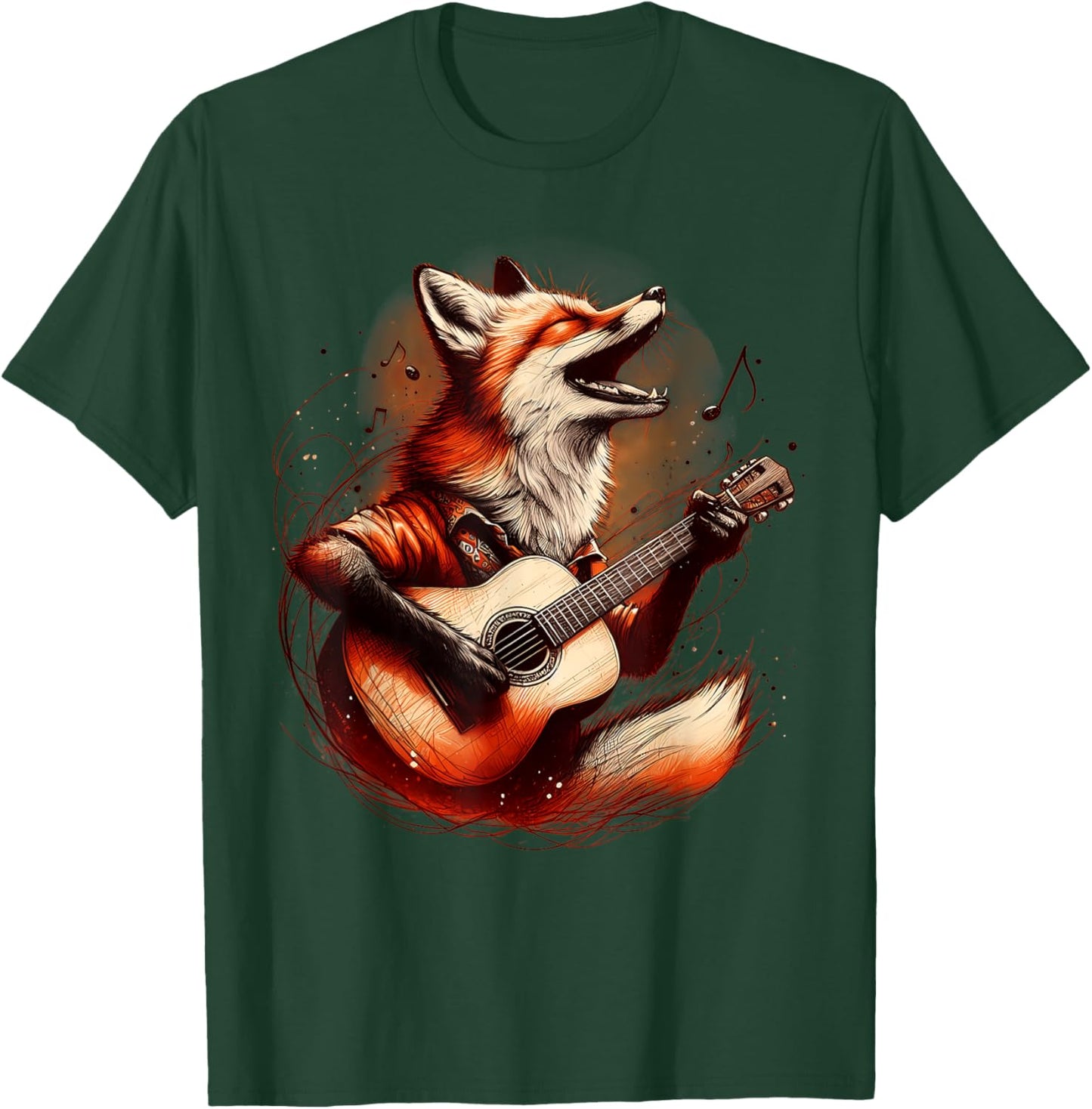 Fox Playing Guitar Funny Rock Music Guitar T-Shirt - T-Shirt | Forest