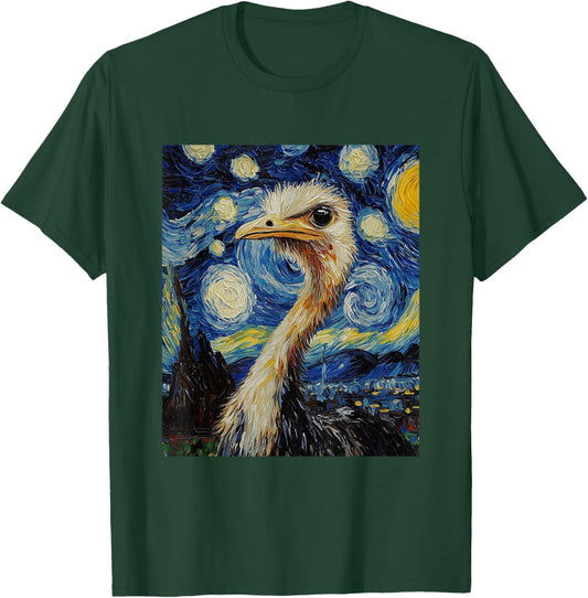 Funny Ostrich - Van Gogh Style - Starry Night Graphic T-Shirt - T-Shirt | Forest
