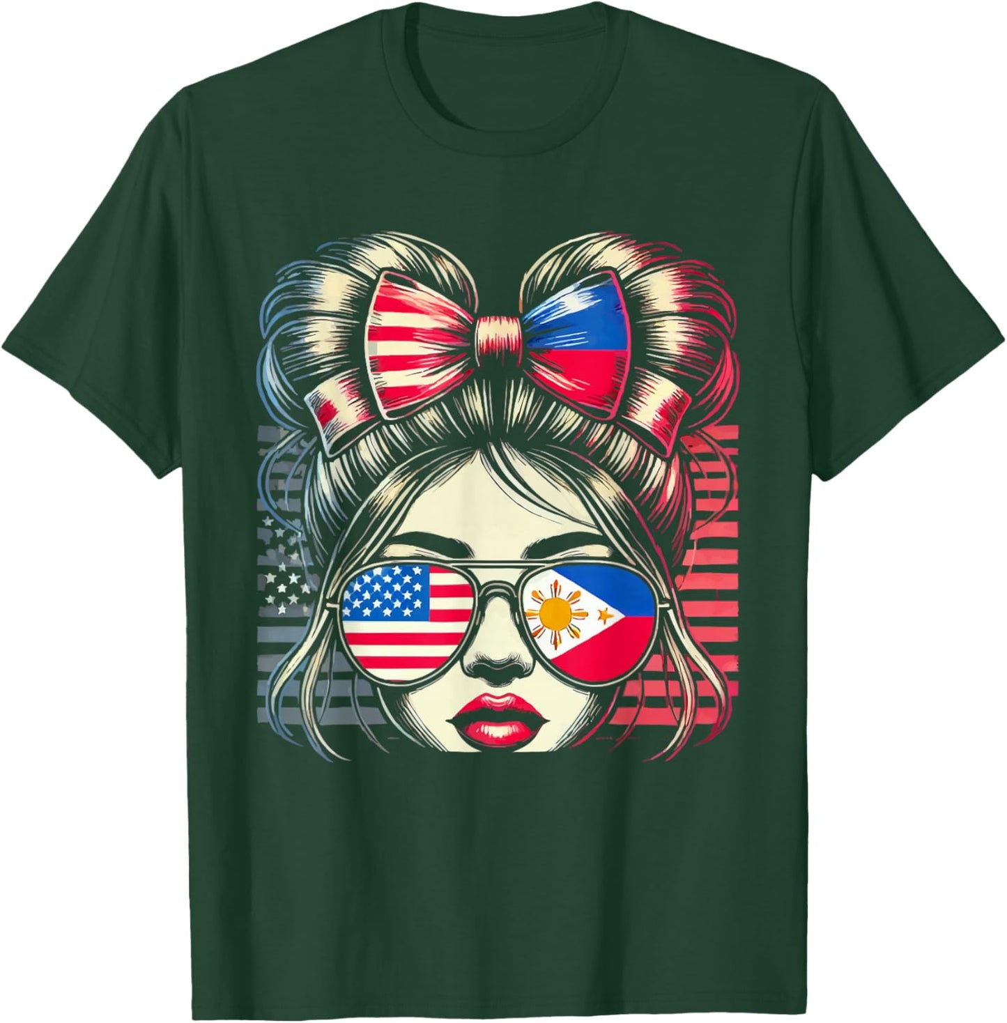 Half Filipino Half American USA Flag Philippines America T-Shirt - T-Shirt | Forest