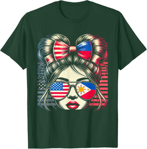 Half Filipino Half American USA Flag Philippines America T-Shirt - T-Shirt | Forest