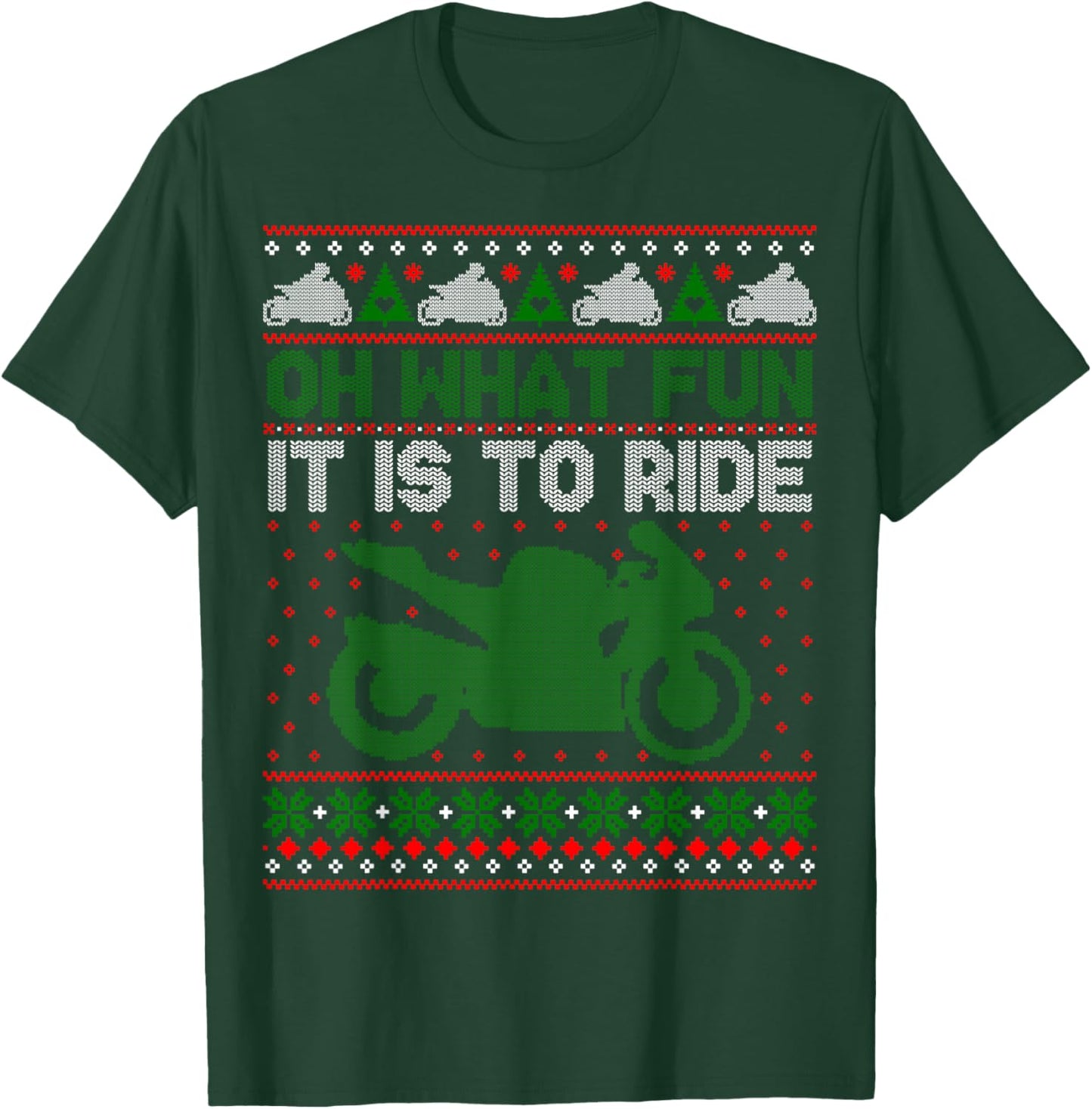 Sport Bike Motorcycle Rider Ugly Christmas Sweater Fun T-Shirt - T-Shirt | Forest