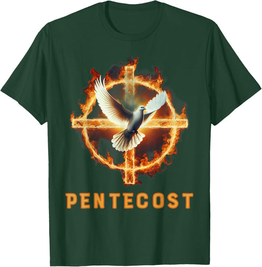 Pentecost Dove Flames Fire Holy Spirit Christian Religious T-Shirt - T-Shirt | Forest