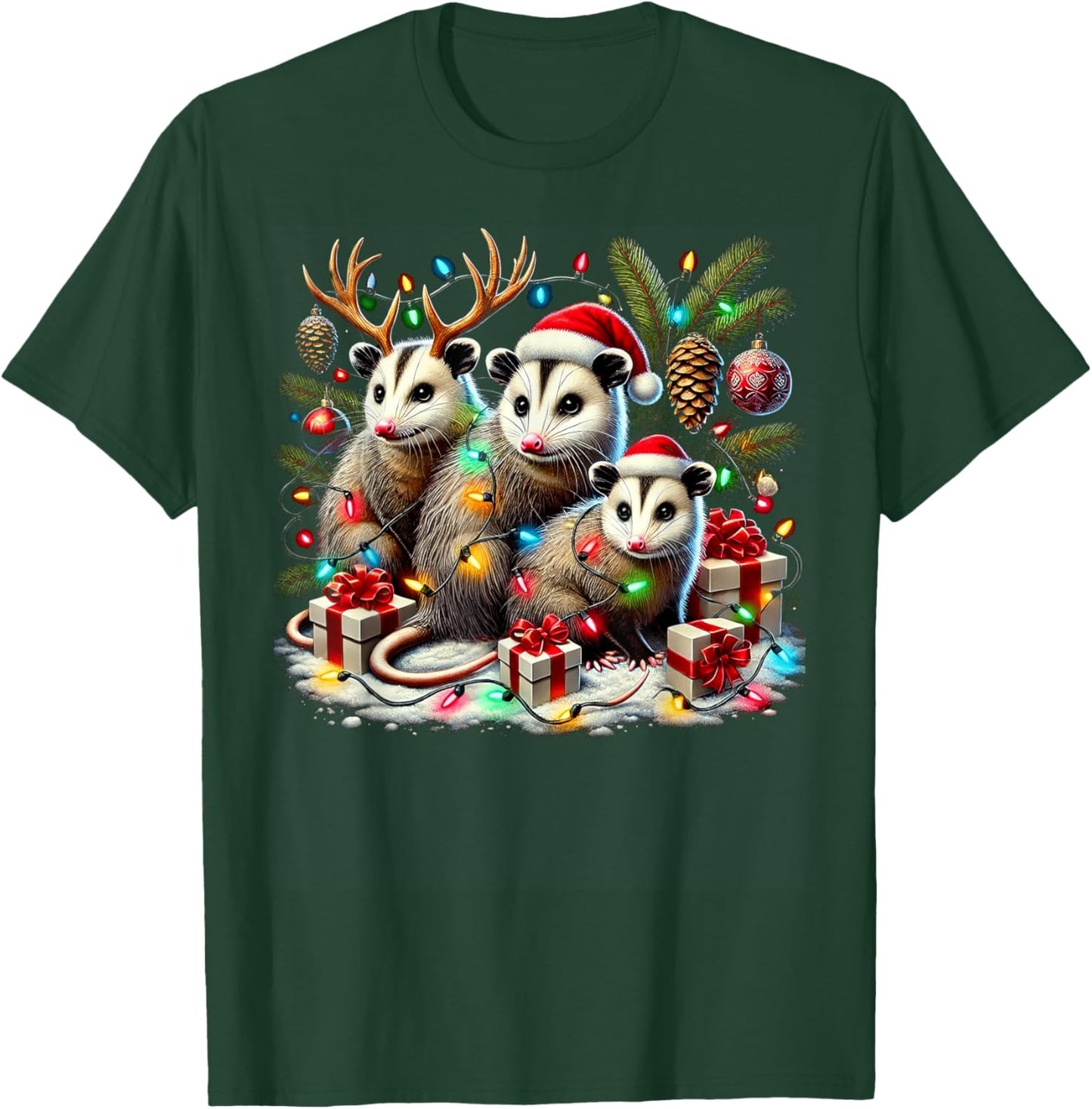 Hilarious Opossums in Christmas Lights Holiday Possum Spirit T-Shirt - T-Shirt | Forest