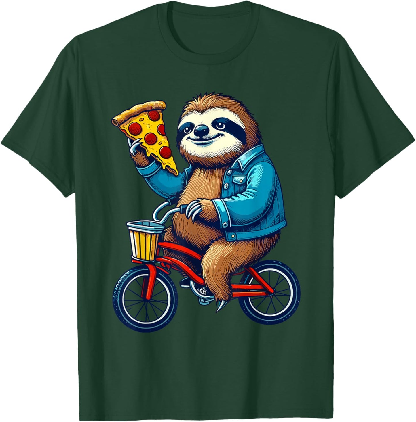 Sloth Riding a Bicycle Eating Pizza Biker Biking Boys Kids T-Shirt - T-Shirt | Forest