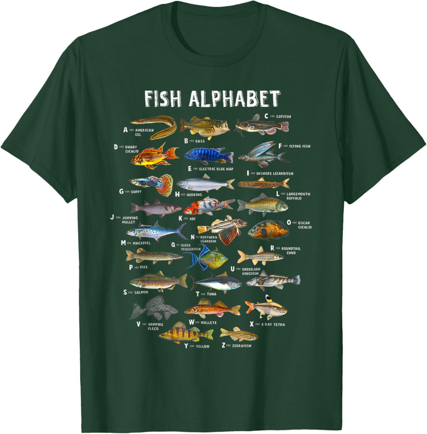 Fish Alphabet Educational Freshwater Species Fishing T-Shirt - T-Shirt | Forest