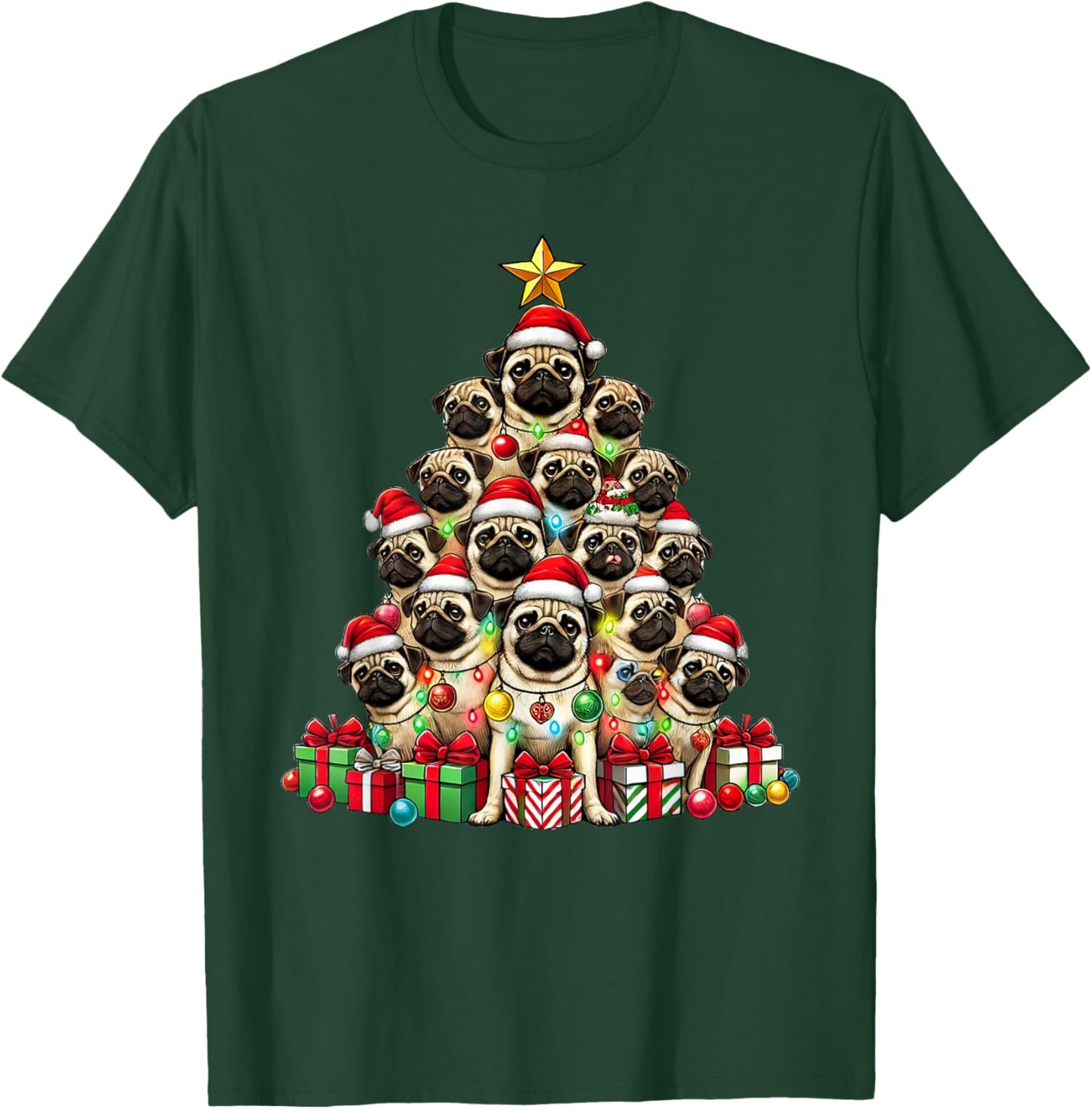 Dog Pug Christmas Tree Funny Pug Xmas T-Shirt - T-Shirt | Forest