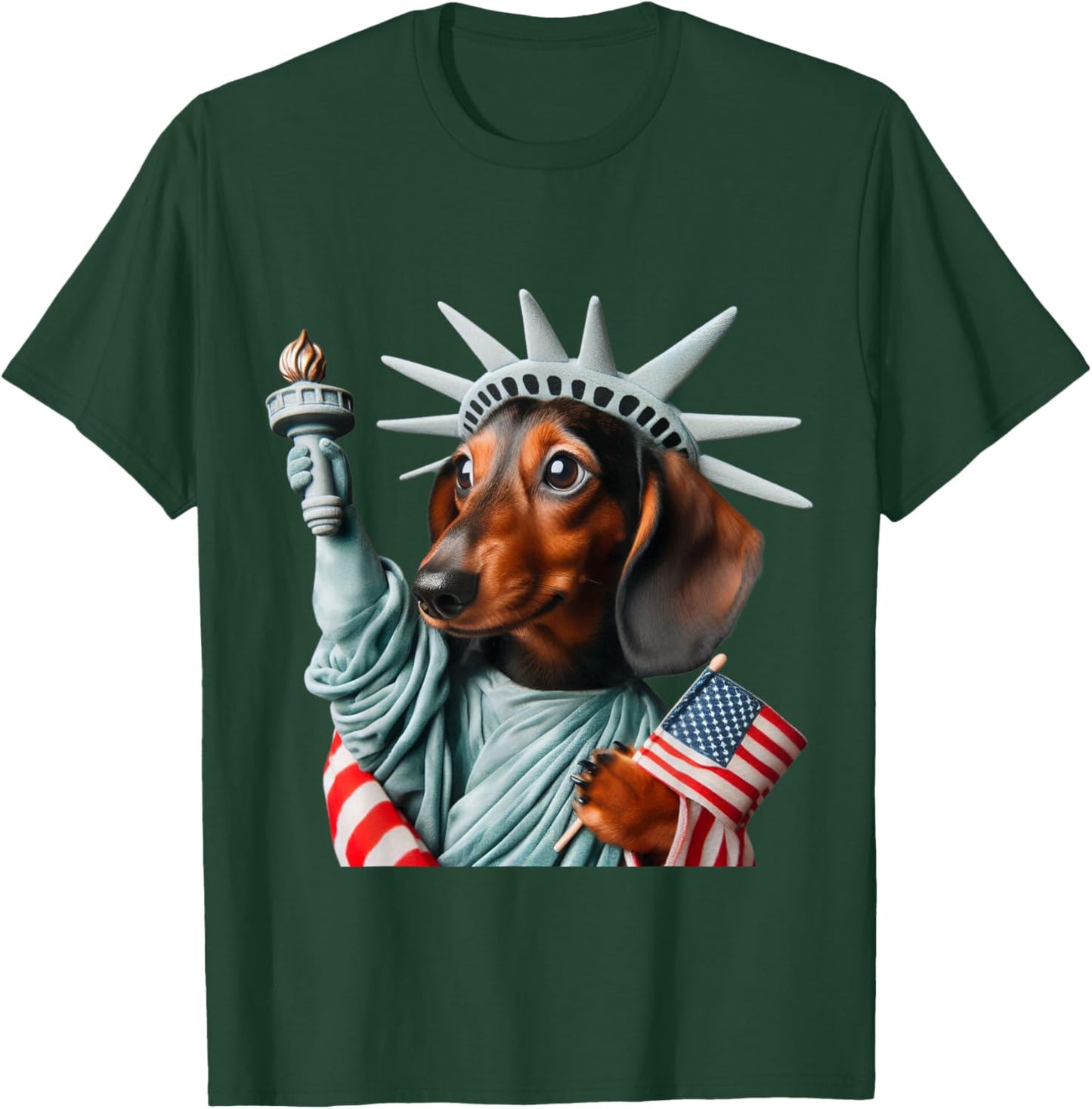 Dachshund Patriotic Statue Of Liberty 4th of July American T-Shirt - T-Shirt | Forest