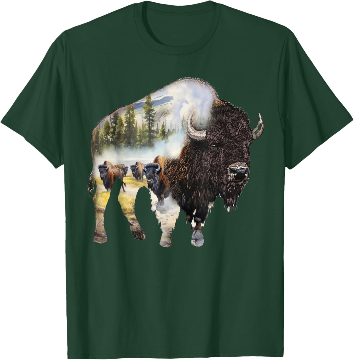 Bison Buffalo Beef Design Illustration T-Shirt - T-Shirt | Forest