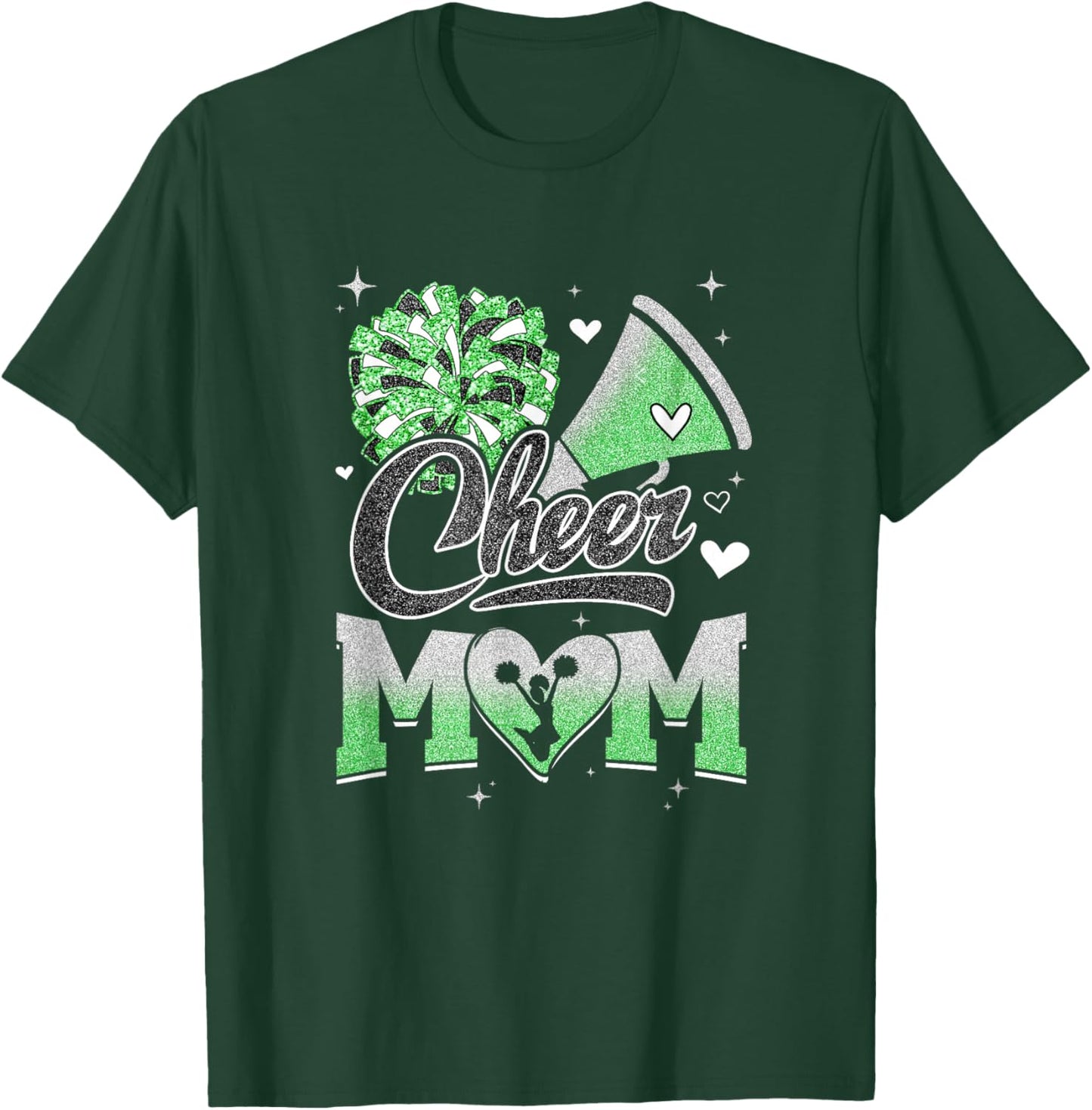 Cheer Mom Green Cheerleading Football Graphic T-Shirt - T-Shirt | Forest