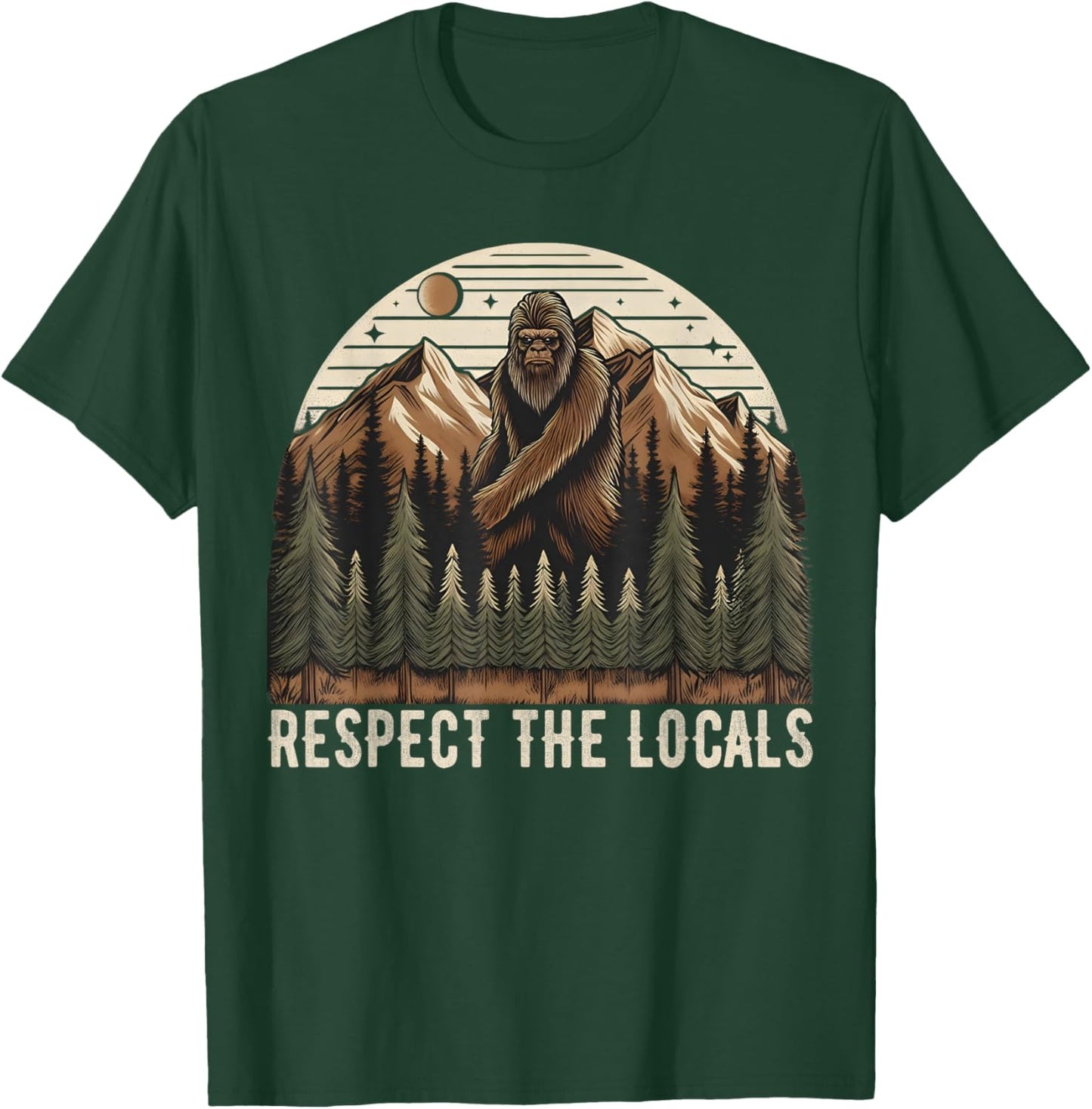 Vintage Respect the Locals Hiking Camping Climbing Bigfoot T-Shirt - T-Shirt | Forest
