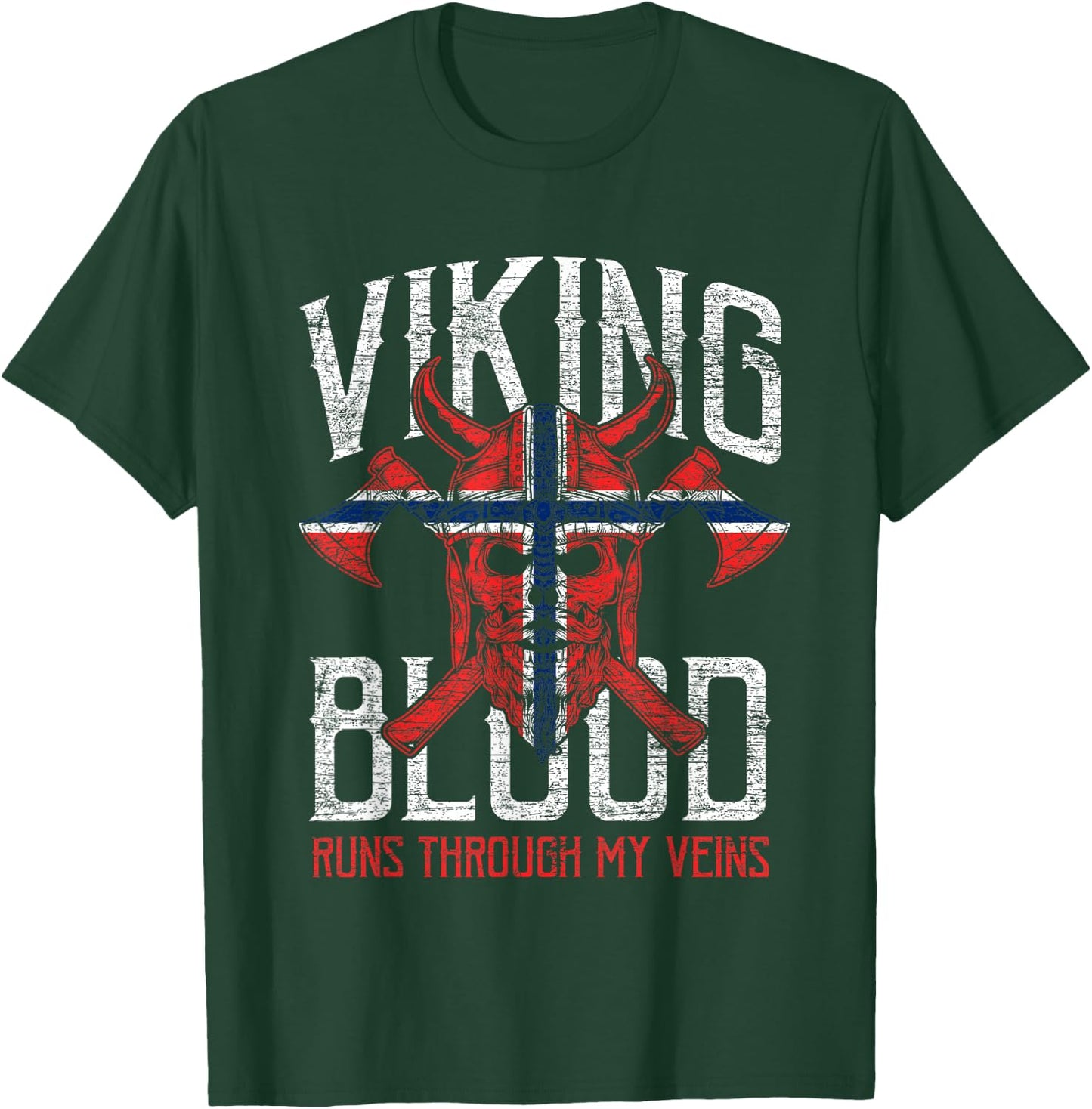 Norwegen Flag Viking Blood Gifts Skull Vintage Norway T-Shirt - T-Shirt | Forest