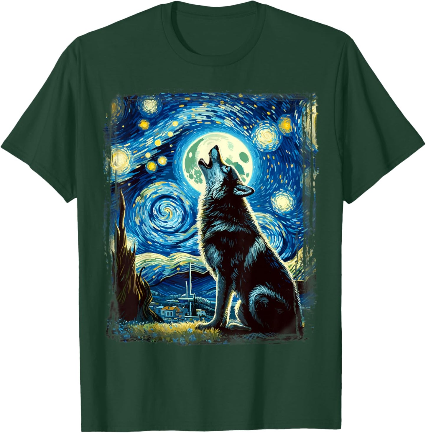 Wolf Star Gazer - Artistic Van Gogh Style Starry Night Wolf T-Shirt - T-Shirt | Forest