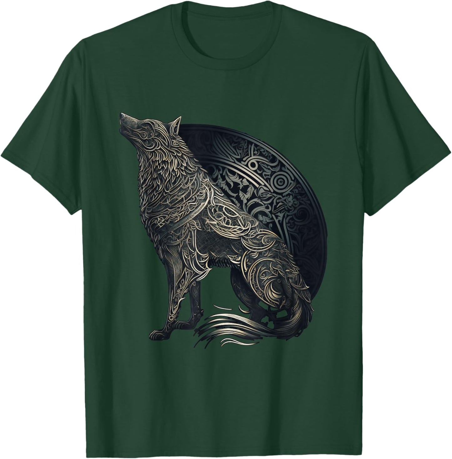 Wolf silhouette, Gaelic Celtic style, ornaments animal norse T-Shirt - T-Shirt | Forest