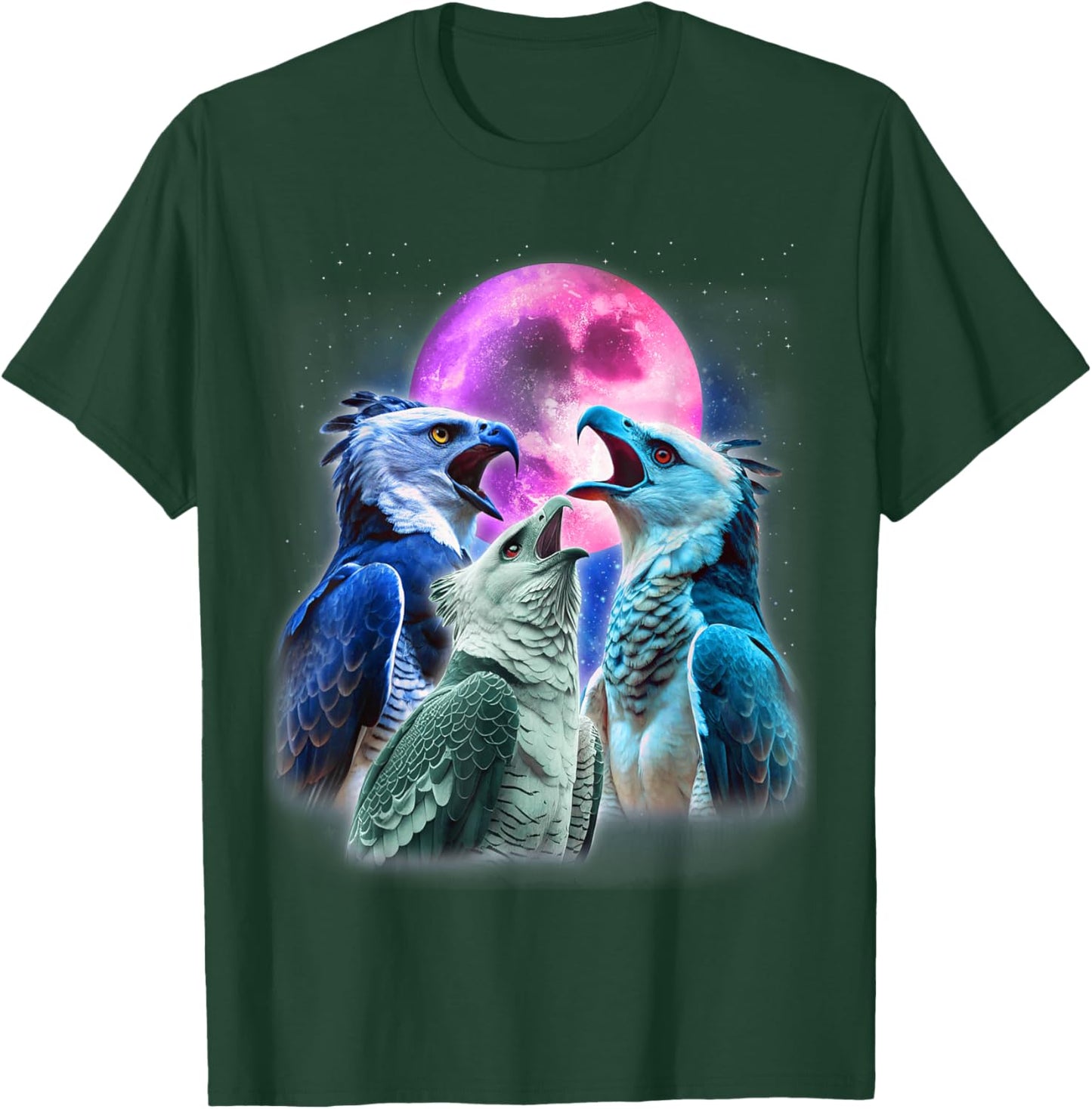 3 Harpy Eagles Howling At The Moon Funny Eagle Bird Lover T-Shirt - T-Shirt | Forest