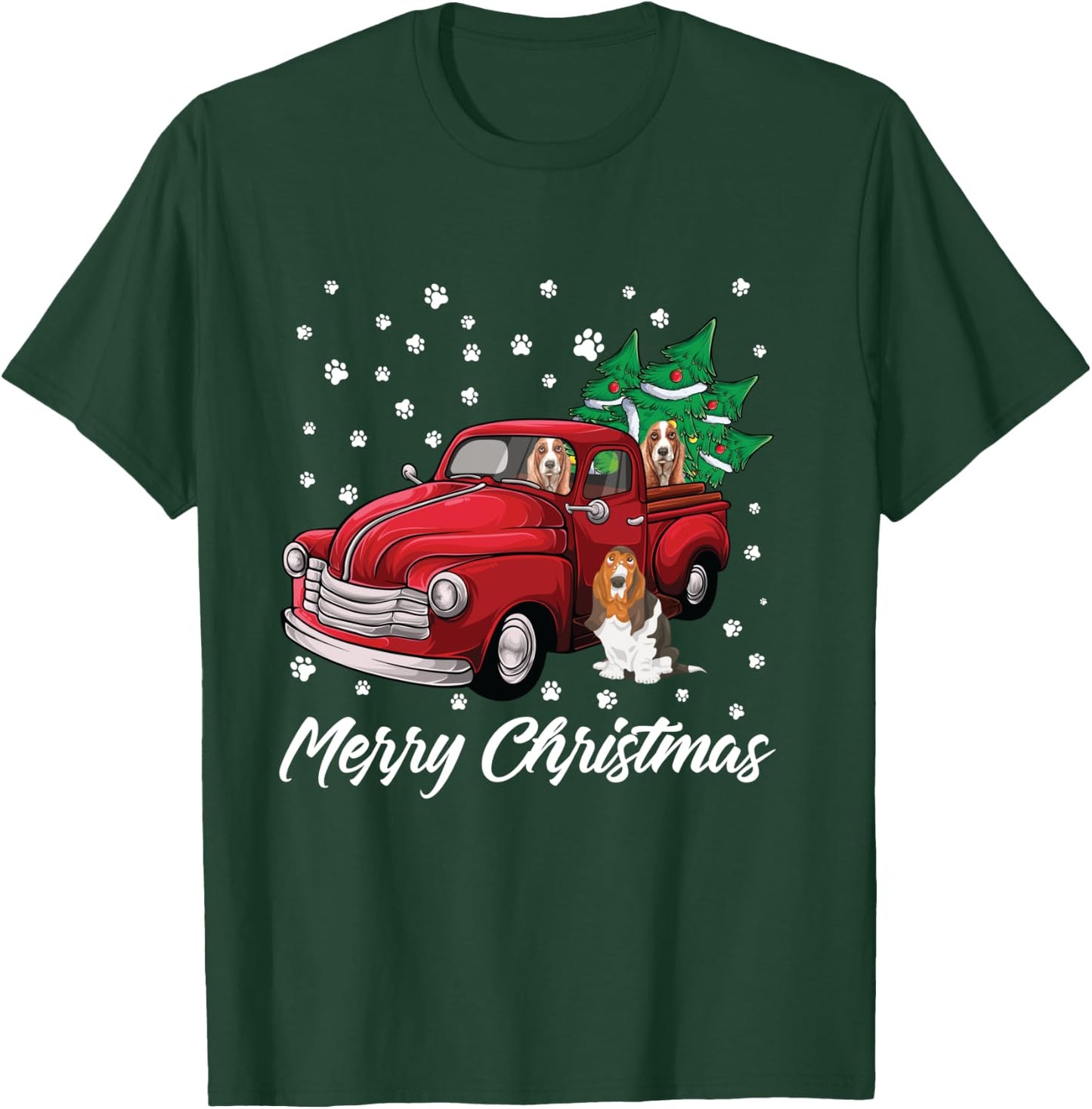 Red Truck Merry Christmas Tree Basset Hound Christmas T-Shirt - T-Shirt | Forest