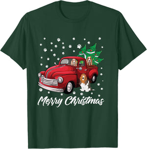Red Truck Merry Christmas Tree Basset Hound Christmas T-Shirt - T-Shirt | Forest
