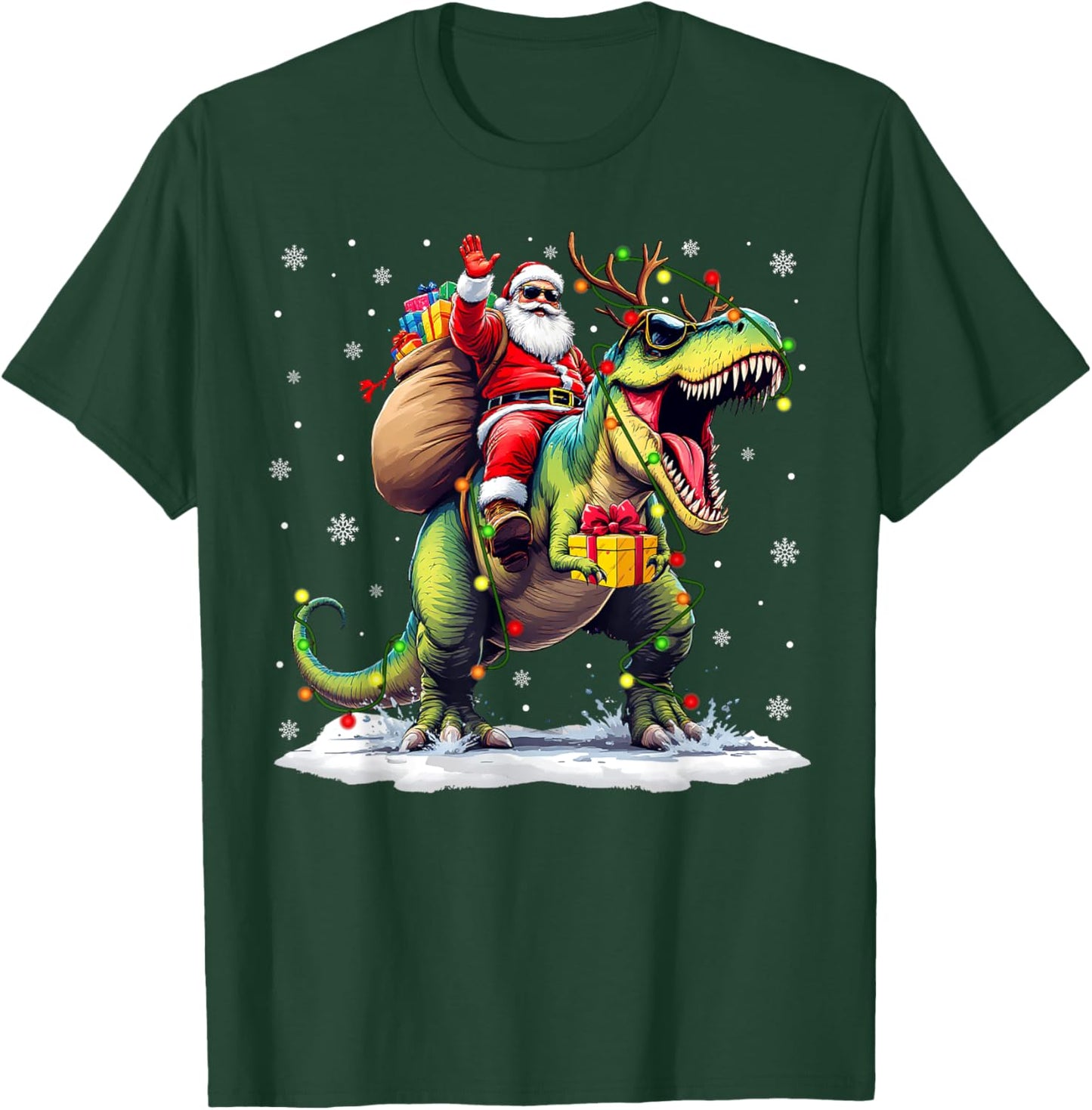 Santa Riding Dinosaur T rex Christmas Boys Men Xmas Squad T-Shirt - T-Shirt | Forest