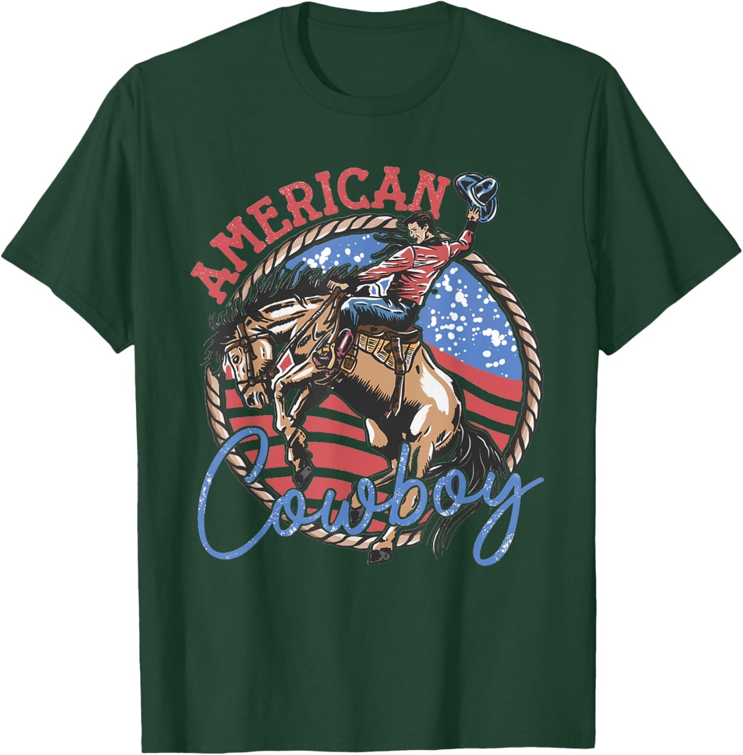 Cowboy Riding Horses Retro Western 4th Of July Patriotic USA T-Shirt - T-Shirt | Forest
