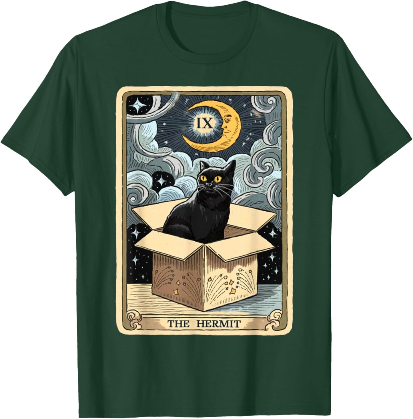 The Hermit Tarot Card Cat In Box Mystic Funny Cat Esoteric T-Shirt - T-Shirt | Forest