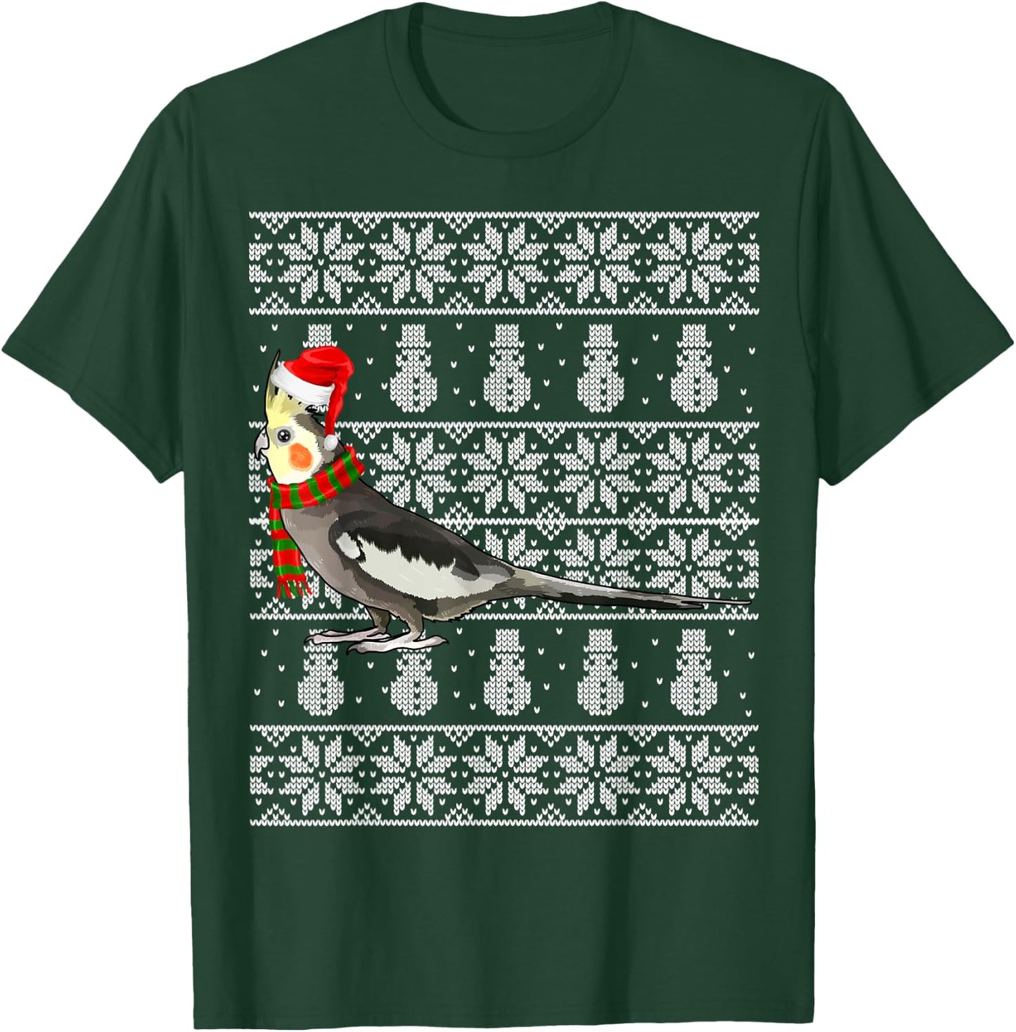 Bird Xmas Santa Hat Cockatiel Ugly Christmas T-Shirt - T-Shirt | Forest