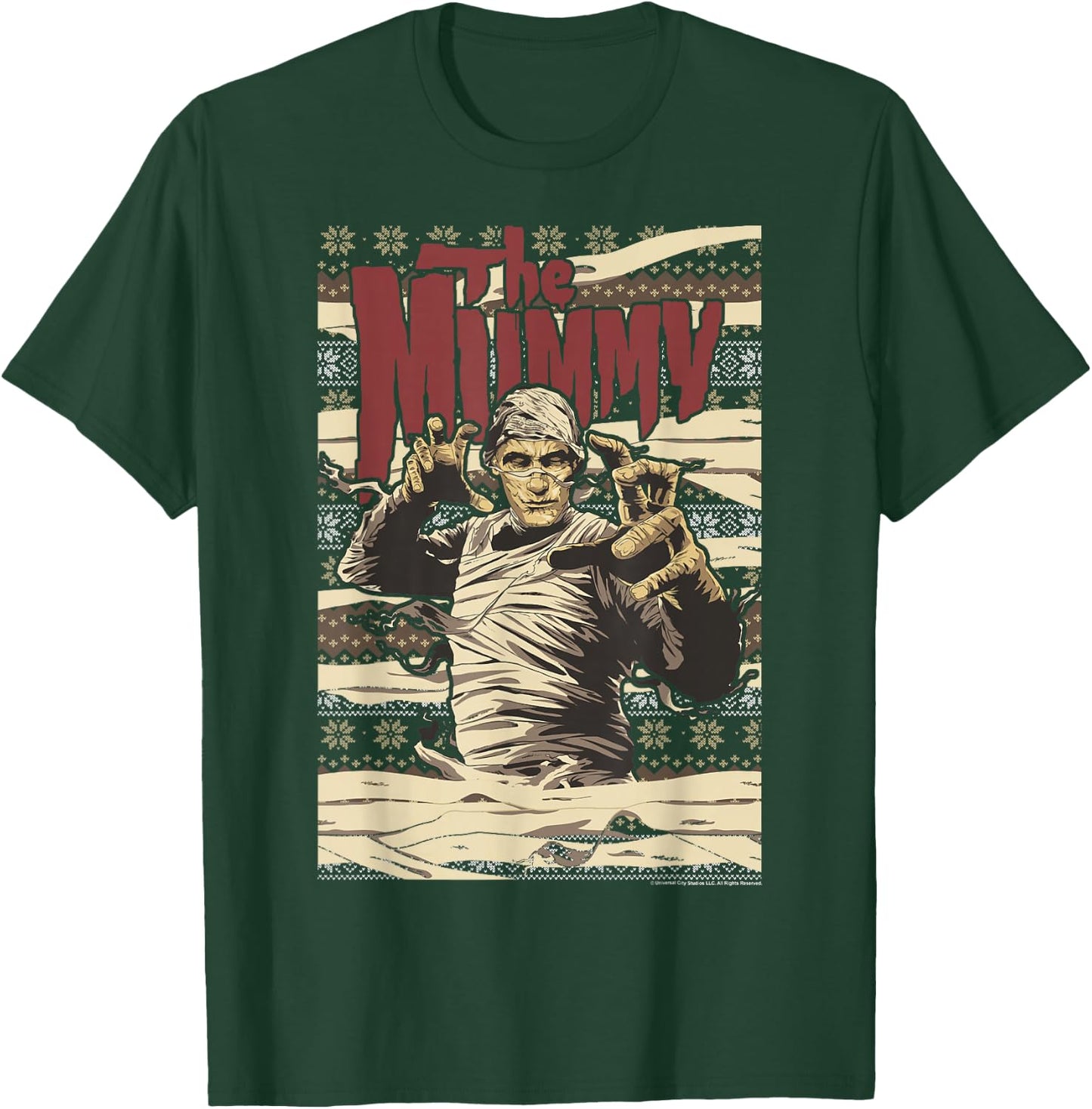 Universal Monsters Christmas The Mummy Ugly Sweater T-Shirt - T-Shirt | Forest